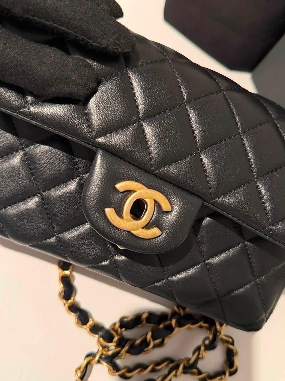 Authentic Chanel Mini  Rectangular  Lambskin Black GHW